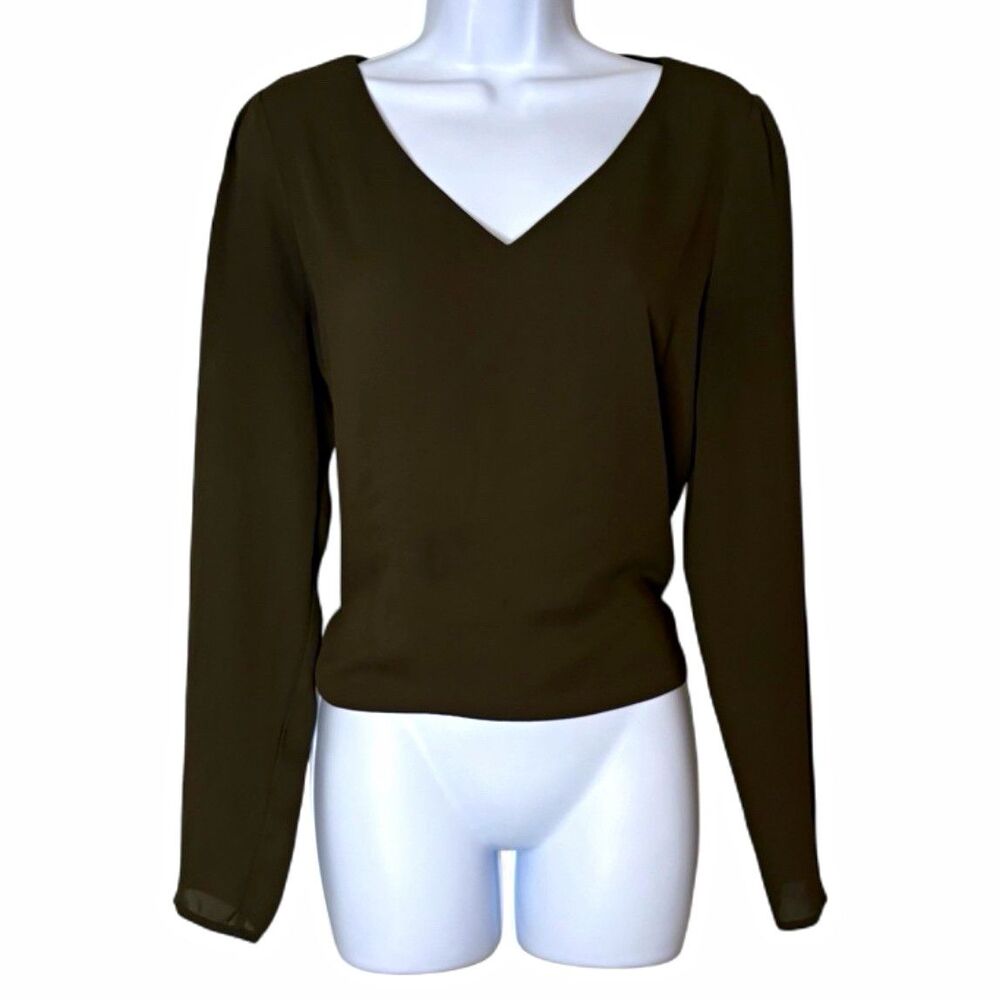 Aritzia Babaton Murphy Longsleeve V-Neck Top Size M Medium Dark Olive Green